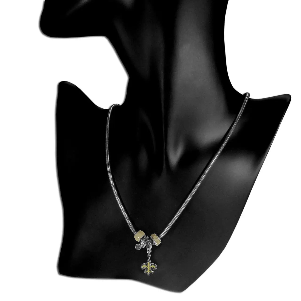 Bead necklace featuring a fleur-de-lis pendant on a thin chain for NFL team fans