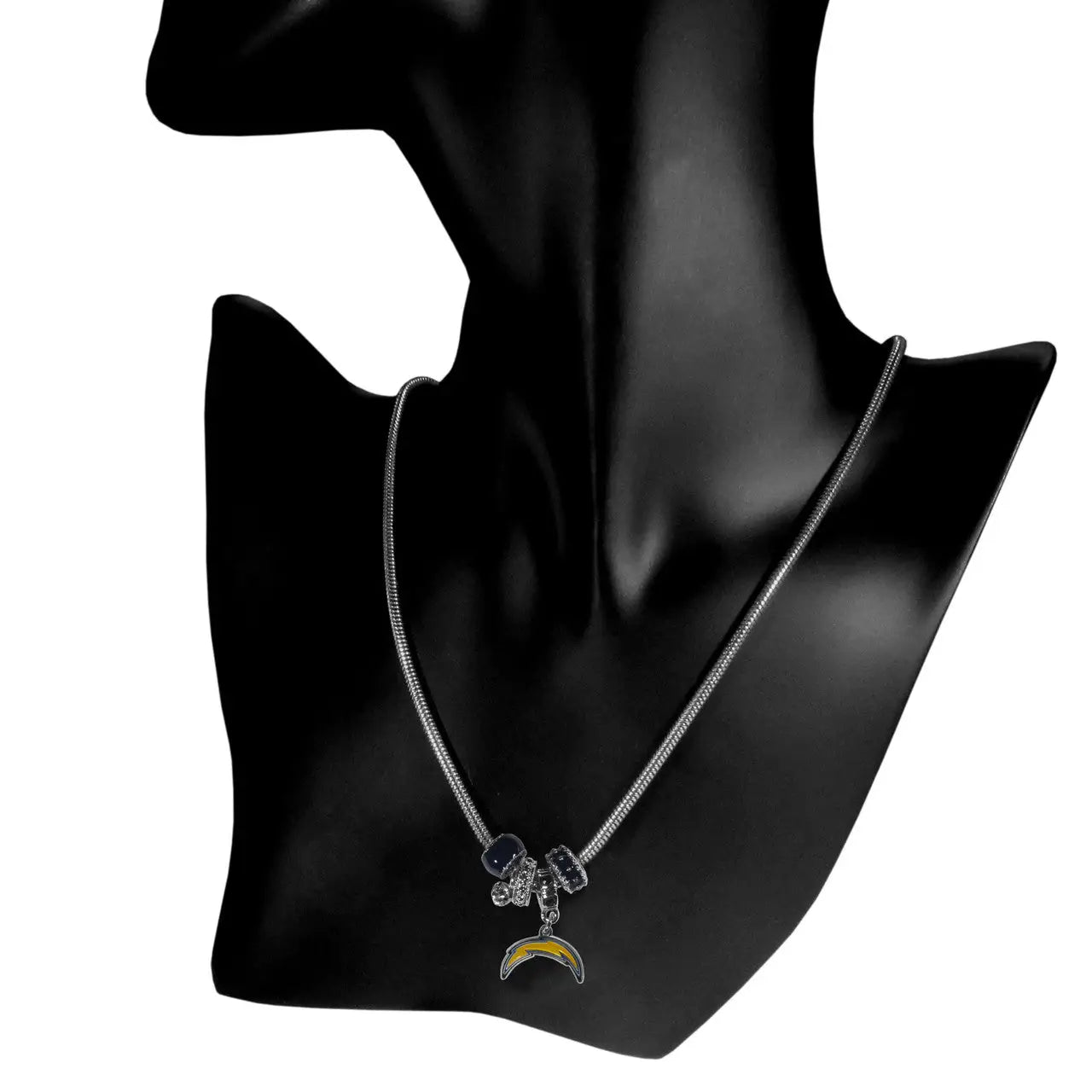 Crescent moon pendant bead necklace featuring decorative beads for NFL fans
