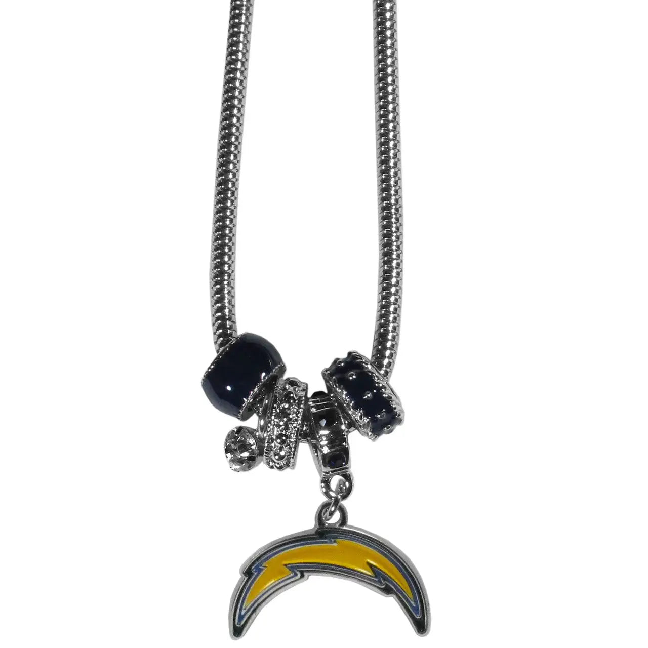 Officially Licensed NFL Team Euro Bead Necklace with Los Angeles Chargers logo pendant
