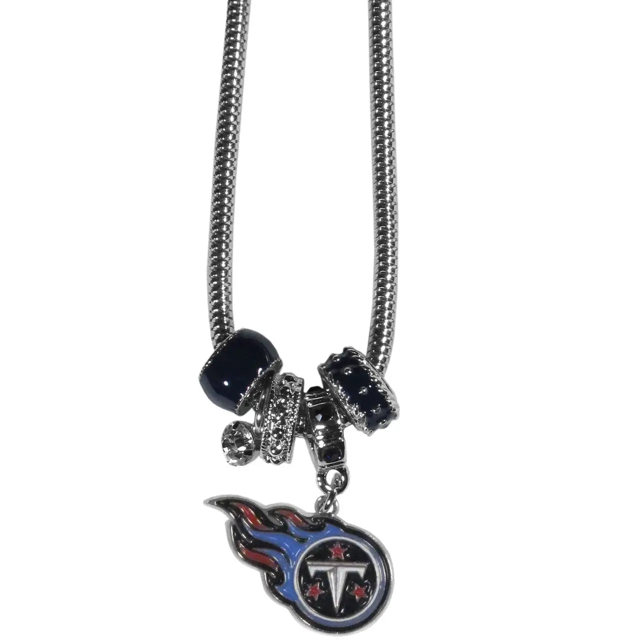 Tennessee Titans logo charm bead necklace with decorative beads on a chain