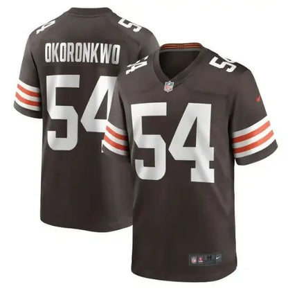 Brown and orange Ogbonnia Okoronkwo Cleveland Browns Nike Game Player Jersey with number 54
