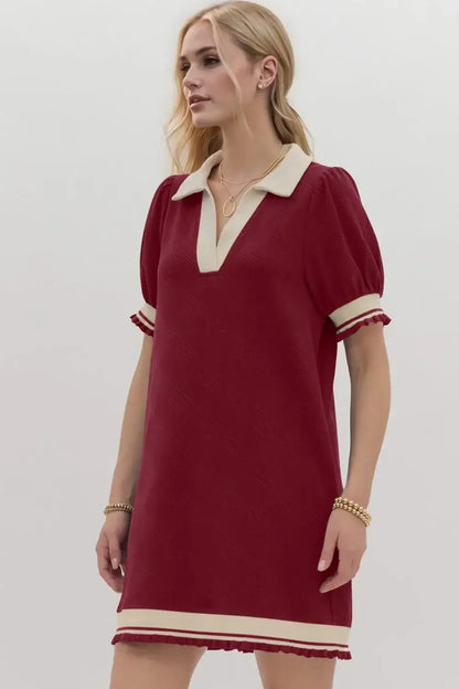 Oh Frill Contrast Trim Johnny Collar Short Sleeve Mini Dress - Women/Dresses