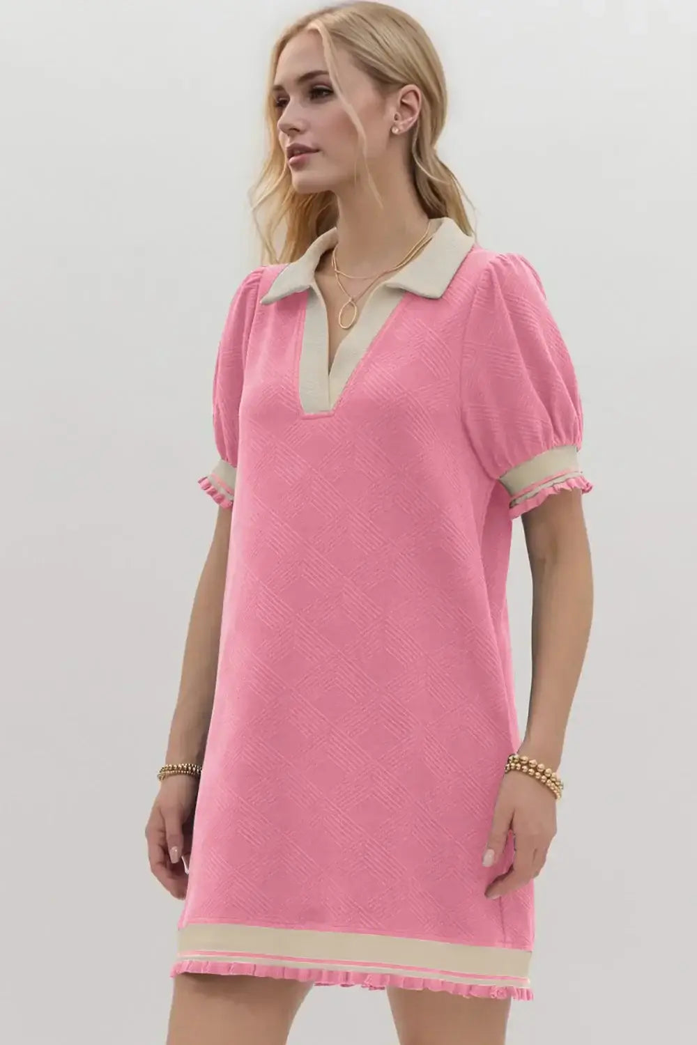 Oh Frill Contrast Trim Johnny Collar Short Sleeve Mini Dress - Women/Dresses