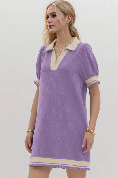 Oh Frill Contrast Trim Johnny Collar Short Sleeve Mini Dress - Women/Dresses