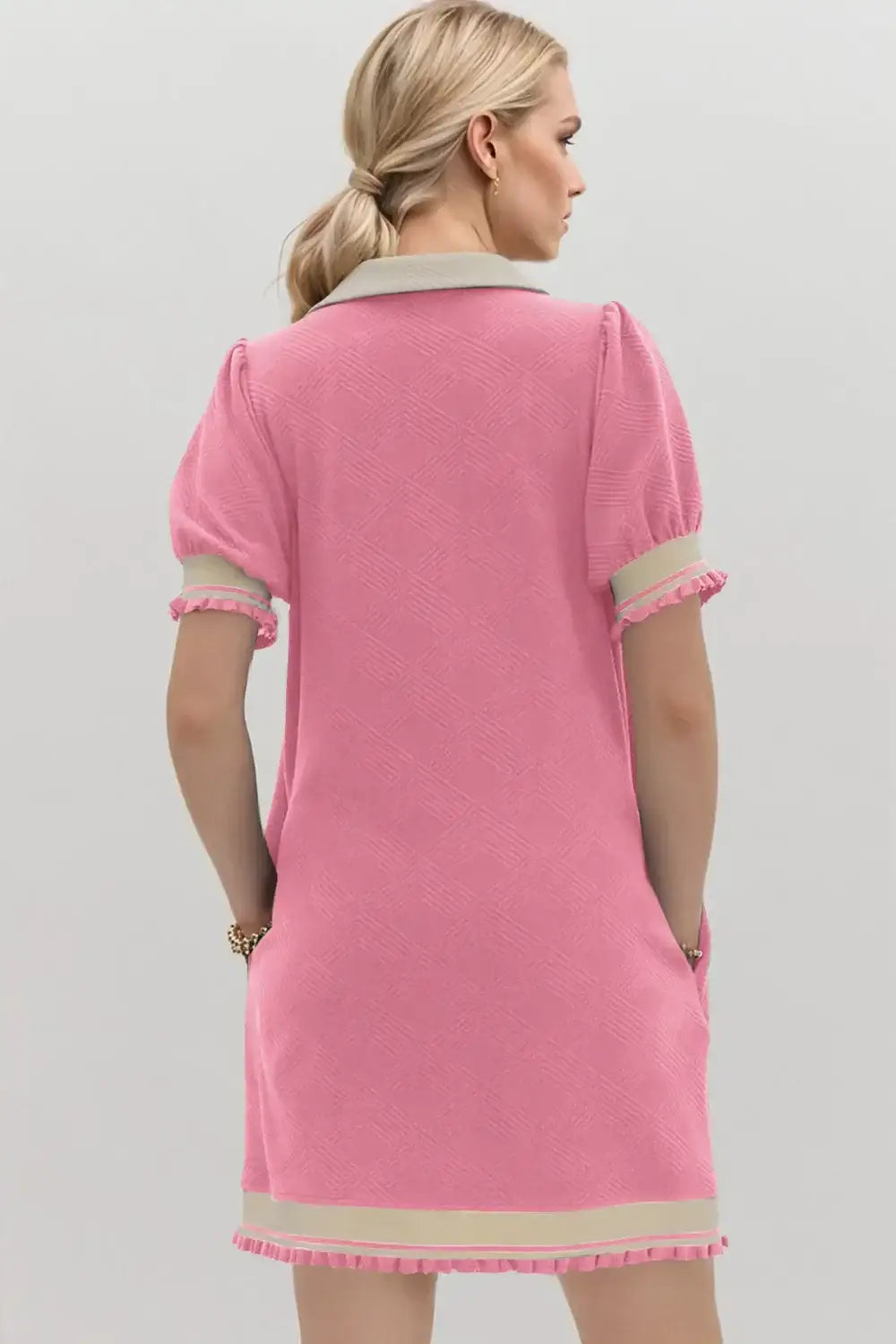 Oh Frill Contrast Trim Johnny Collar Short Sleeve Mini Dress - Women/Dresses