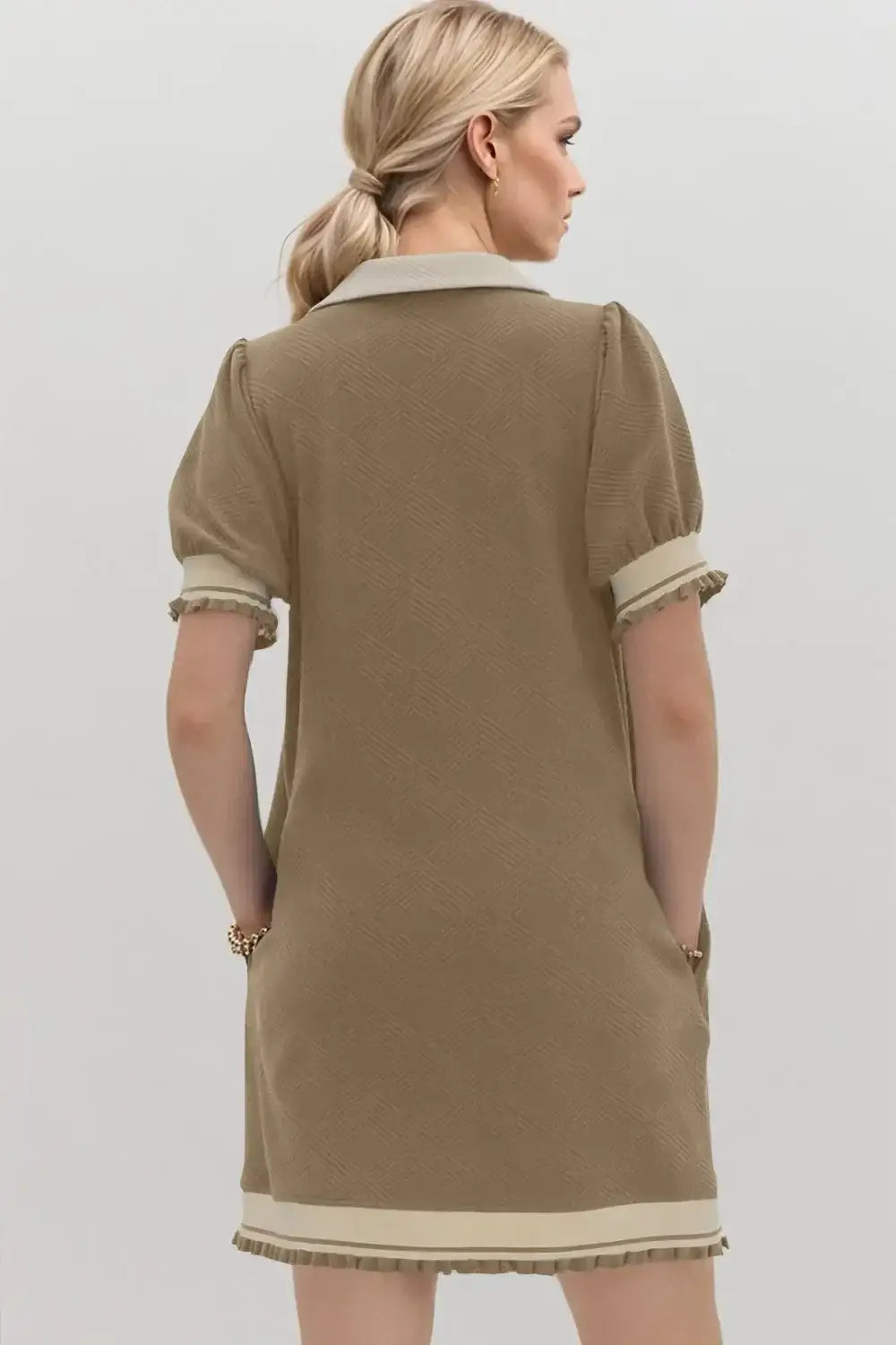 Oh Frill Contrast Trim Johnny Collar Short Sleeve Mini Dress - Women/Dresses