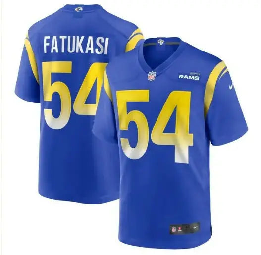 Blue football jersey with yellow and white accents for Olakunle Fatukasi Los Angeles Rams Nike Game Jersey