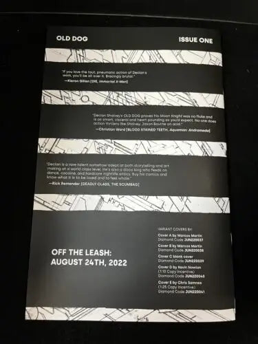 Back cover of OLD DOG #0 promo ashcan image signed by Declan Shalvey auto