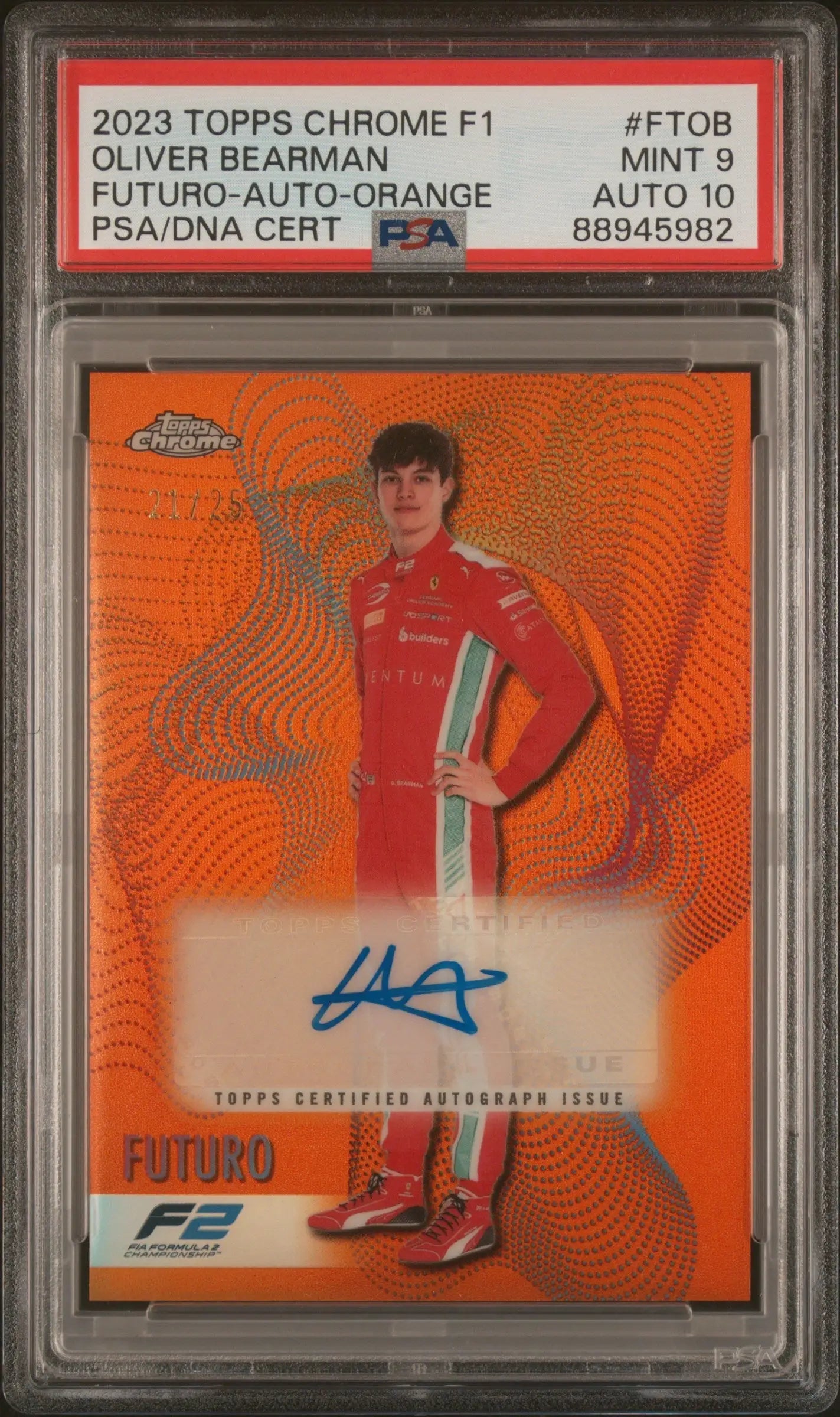 Oliver Bearman 2023 Topps Chrome Formula 1 Orange Autograph 21/25 PSA 9 10 Auto - Singles
