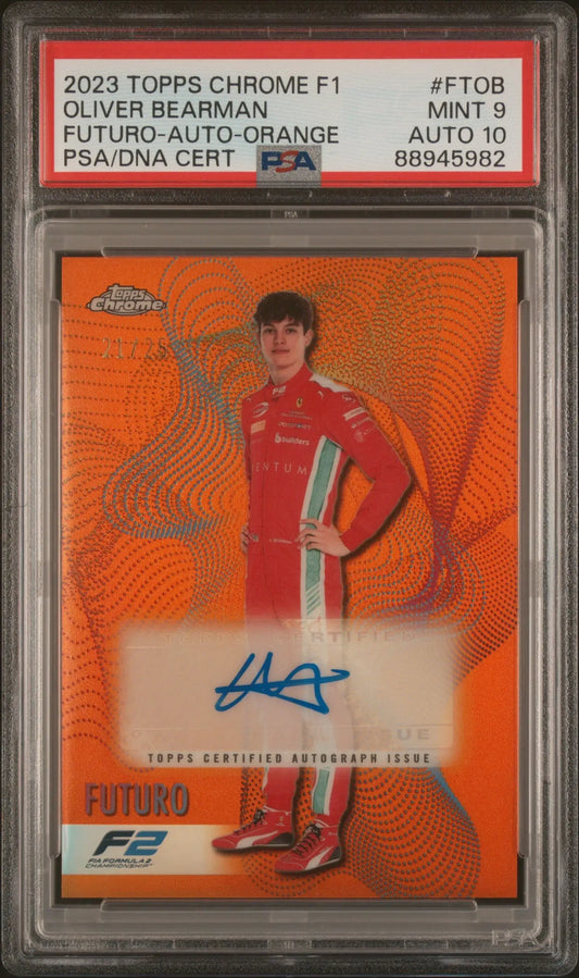 Oliver Bearman 2023 Topps Chrome Formula 1 Orange Autograph 21/25 PSA 9 10 Auto - Singles