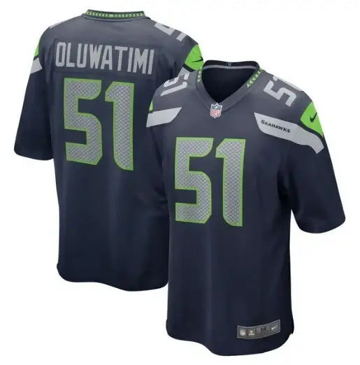 Seattle Seahawks navy blue football jersey with number 51 and OLUWATIMI on back