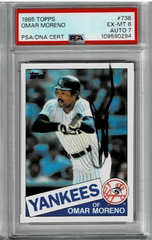 Omar Moreno 1985 Topps trading card PSA/DNA graded EX-MT 6 with auto 7 encapsulated