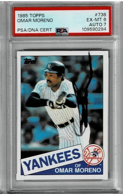 Omar Moreno 1985 Topps trading card PSA/DNA graded EX-MT 6 with auto 7 encapsulated