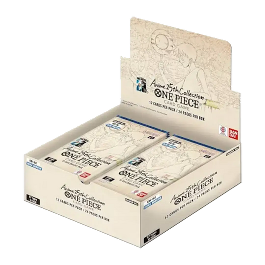 One Piece Card Game Anime 25th Collection Extra Booster Box showcasing collectible cards