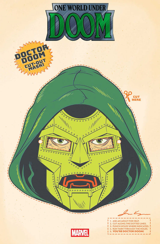 Doctor Doom cut-out mask from One World Under Doom #7 Retro Halloween Mask Variant