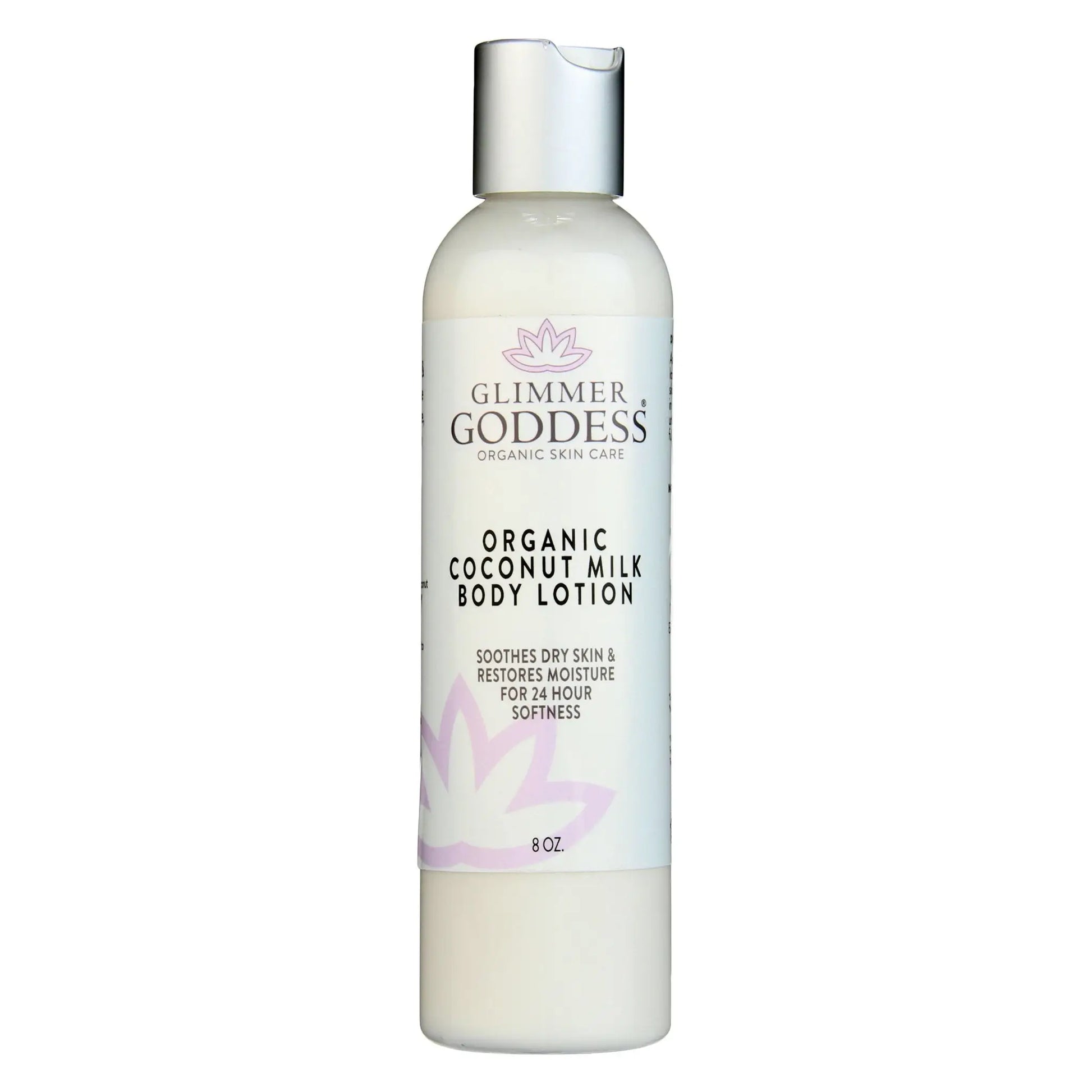 White lotion bottle with silver cap for Organic Coconut Milk Body Lotion for soft skin