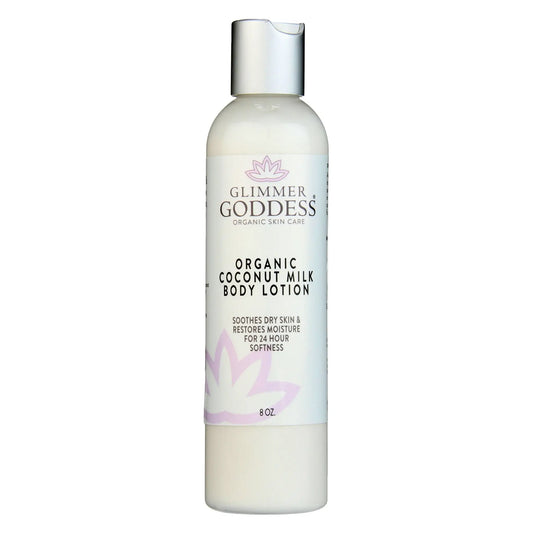White lotion bottle with silver cap for Organic Coconut Milk Body Lotion for soft skin