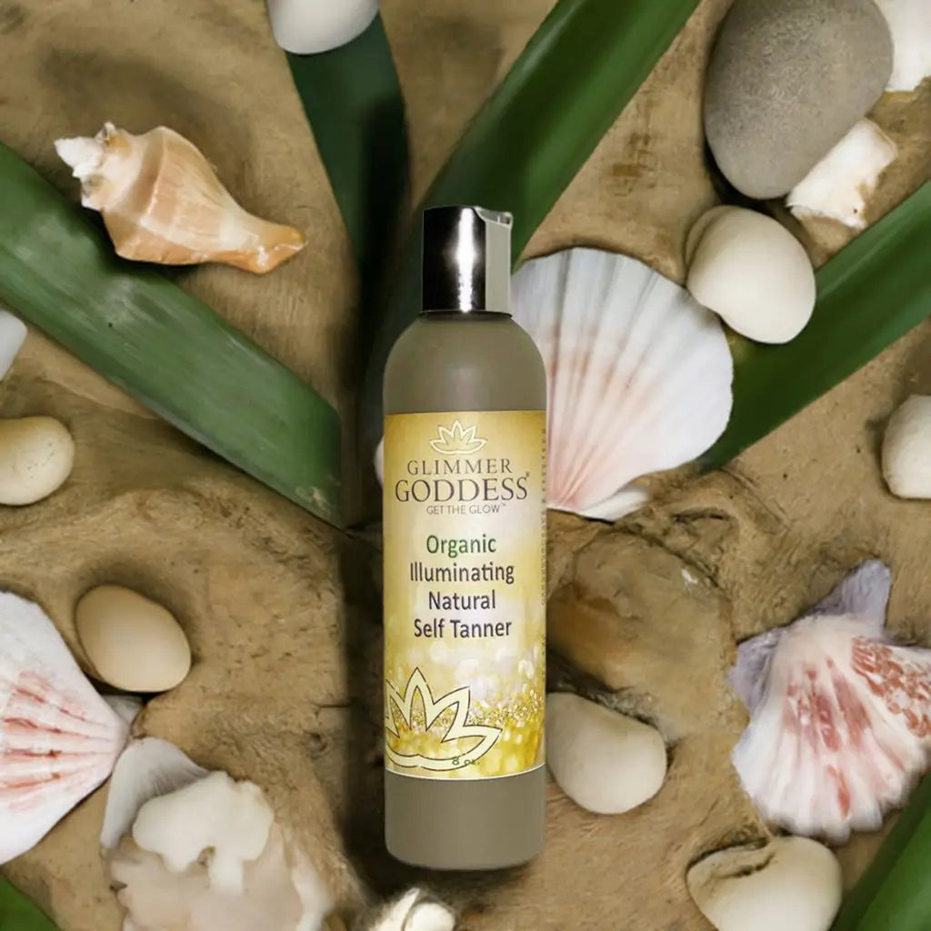 Organic Self Tanning Lotion with goddess glow and chemical-free formula in a bottle