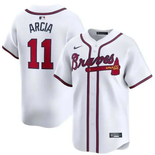 White Atlanta Braves Nike Home Limited Player Jersey worn by Orlando Arcia