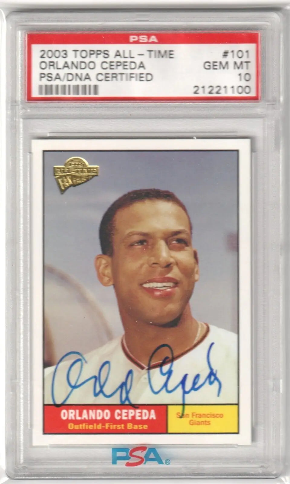 Orlando Cepeda signed baseball card in gem mint condition from 2003 Tops All-Time collection