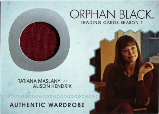 Trading card showing Orphan Black costume fabric and Tatiana Maslany as Alison