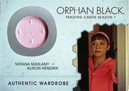 Trading card featuring pink fabric and photo of Tatiana Maslany in Orphan Black