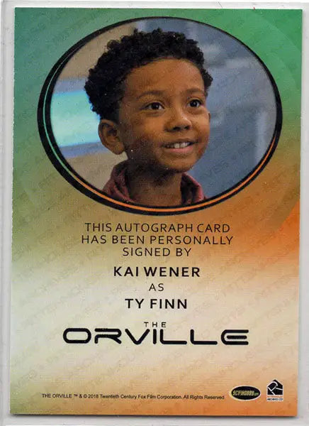Autograph card of Kai Wener as Ty Finn from The Orville TV show trading cards