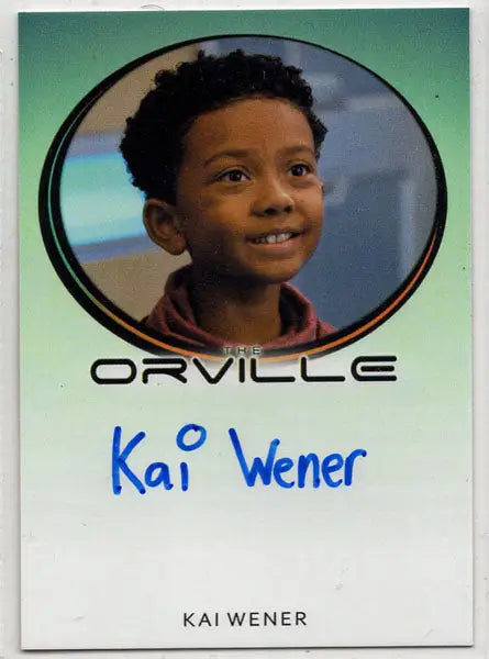 Autograph card of Kai Wener as Ty Finn from Orville trading cards collection
