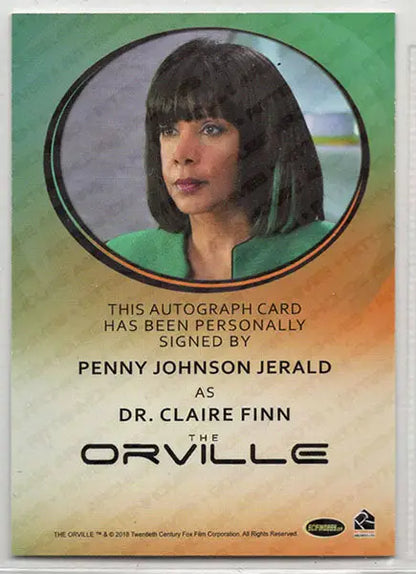 Autograph card of Penny Johnson Jerald as Dr. Claire Finn from The Orville