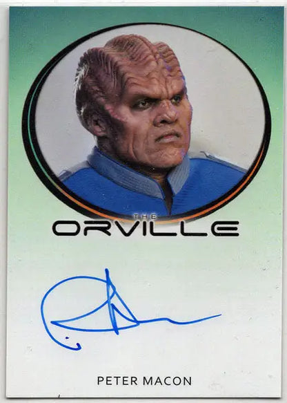 Alien character Lt. Commander Bortus in blue uniform on Orville Archives Autograph Card