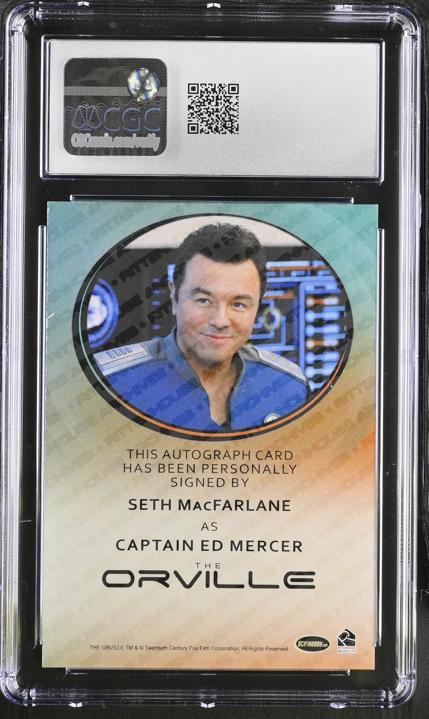 Autograph card of Seth MacFarlane as Captain Ed Mercer from The Orville series