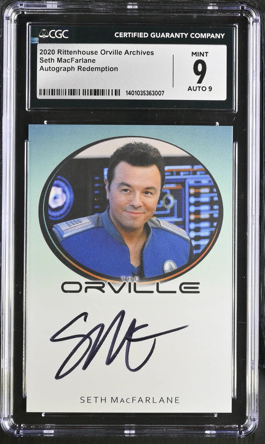 Graded CGC 9 Mint Autograph Card of Seth MacFarlane as Captain Ed Mercer from The Orville