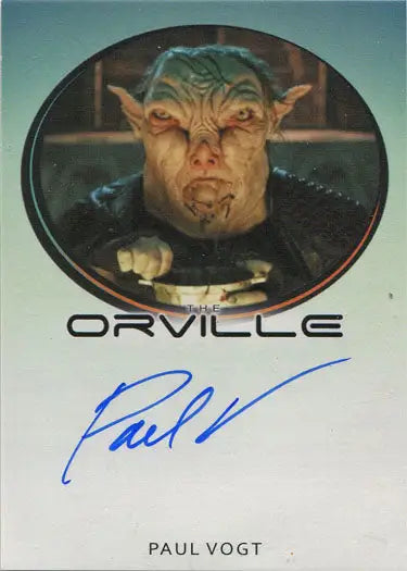 Autograph card of Paul Vogt as Blavaroch from The Orville trading cards collection