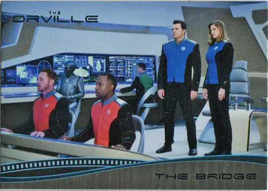 Spaceship bridge with crew in uniform on Orville Season 1 trading cards