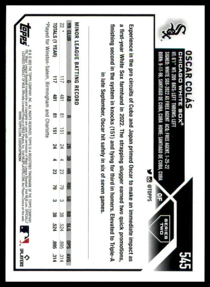 Oscar Colás Rookie 2023 Topps #545 Chicago White Sox baseball card