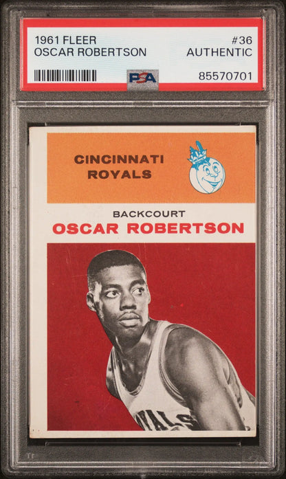 PSA Authentic Oscar Robertson 1961 Fleer trading card featuring Cincinnati Royals design