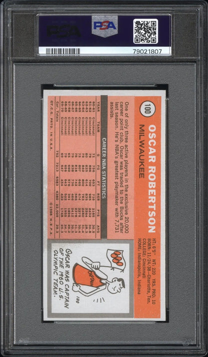 Oscar Robertson 1970 Topps #100 baseball card in graded holder with barcode