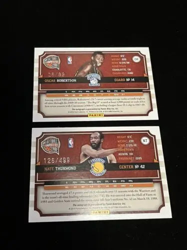 Oscar Robertson and Nate Thurmond Auto 2010 Panini Famed Signatures Card Lot display