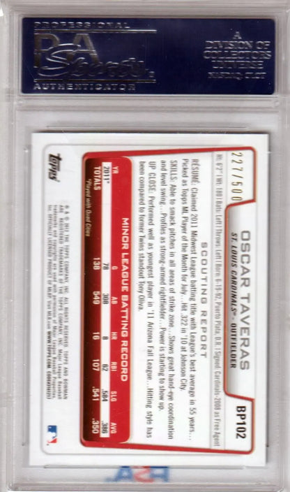 Graded Oscar Taveras baseball card from Bowman Prospects Autograph collection, PSA/DNA GEM MINT 10