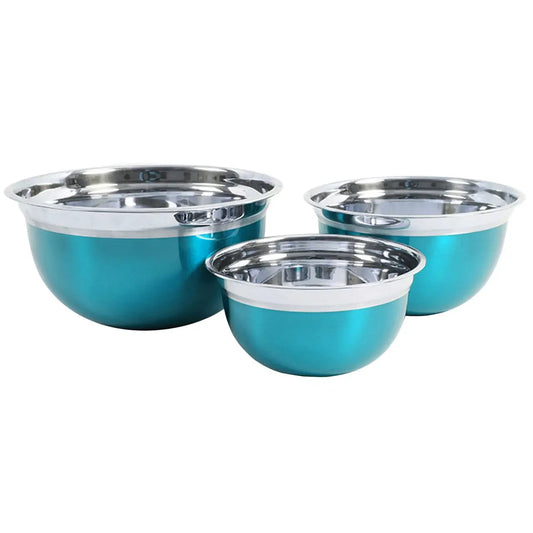 Oster Rosamond 3 Piece Stainless Steel Round Mixing Bowls in Turquoise - Mixing Bowls