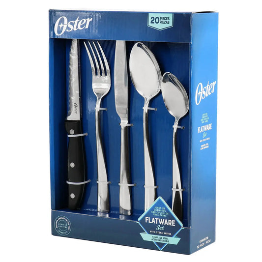 Oster Stonington 20 Piece Flatware Set with Steak Knives in Polished Stainless Steel - Flatware Set
