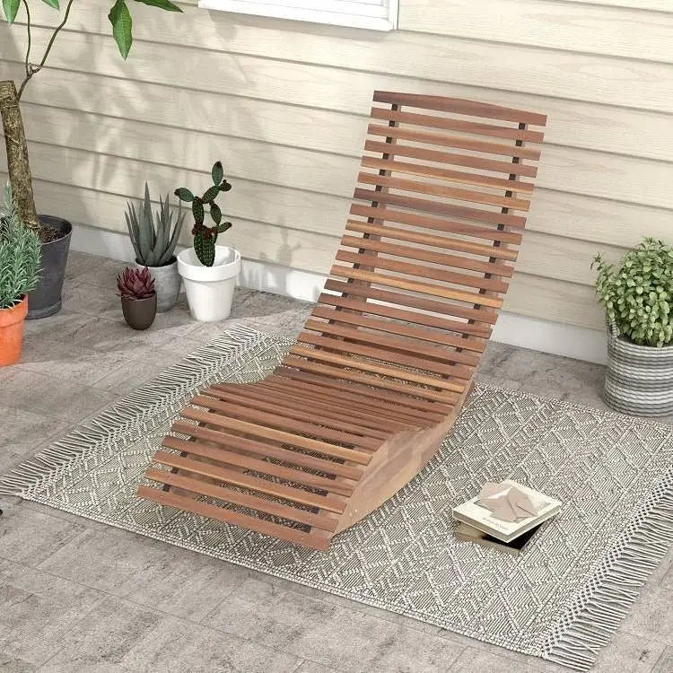 Outdoor Ergonomic Patio Wooden Rocking Chair Lounger - 360 lbs Max Weight - Garden Benches