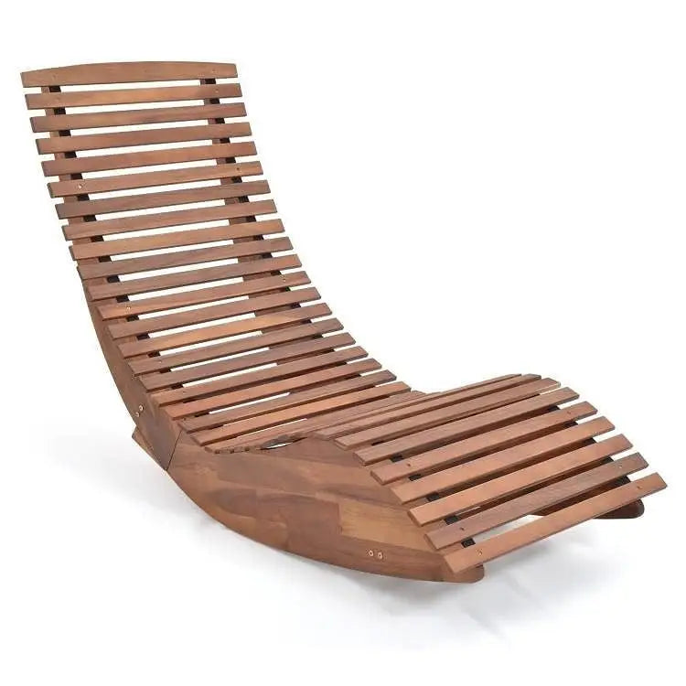 Outdoor Ergonomic Patio Wooden Rocking Chair Lounger - 360 lbs Max Weight - Garden Benches