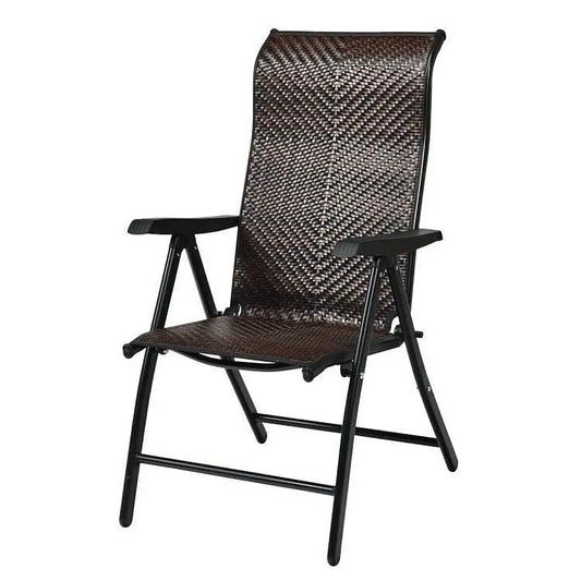 Outdoor Folding Steel Frame Rattan Patio Chair with Armrest in Brown - Patio Chair