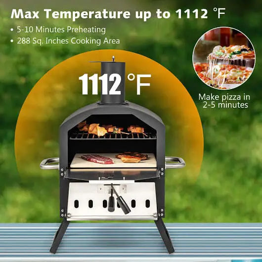 Outdoor Pizza Oven with Anti-scalding Handles and Foldable Legs-Black - Color:Black - Outdoor Oven