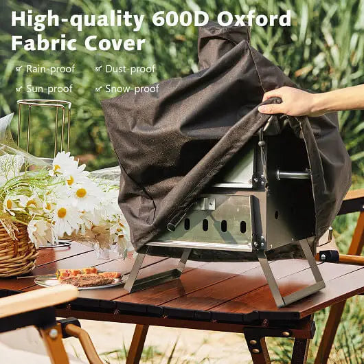 Outdoor Pizza Oven with Anti-scalding Handles and Foldable Legs-Black - Color:Black - Outdoor Oven