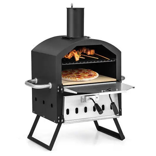 Outdoor Pizza Oven with Anti-scalding Handles and Foldable Legs-Black - Color:Black - Outdoor Oven