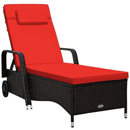 Outdoor Recliner Cushioned Chaise Lounge with Adjustable Backrest - Color:White - Outdoor Chaise Lounges