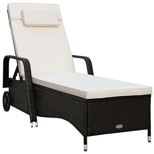 Outdoor Recliner Cushioned Chaise Lounge with Adjustable Backrest - Color:White - Outdoor Chaise Lounges