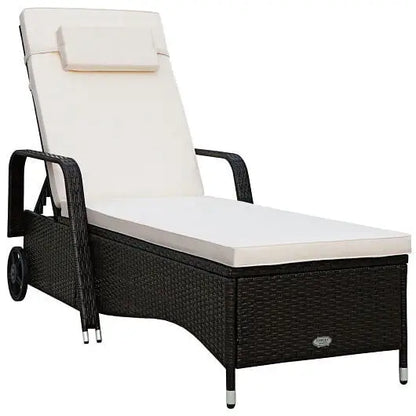Outdoor Recliner Cushioned Chaise Lounge with Adjustable Backrest - Color:White - Outdoor Chaise Lounges